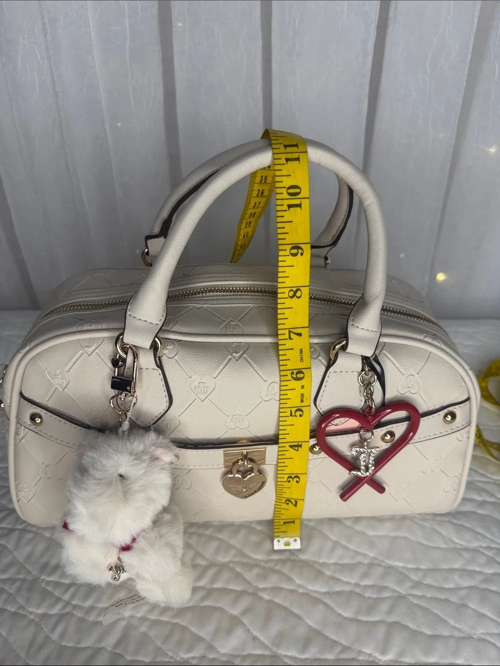 Juicy Couture Exclusive Beige Satchel with Red Heart and Bear Charm